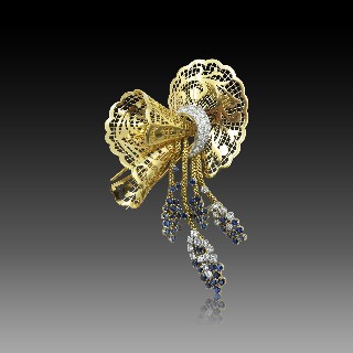  Broche en or 18K et platine massif saphirs et diamants vers 1950