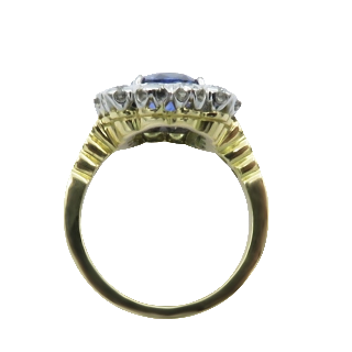 Bague Pompadour Or 18k et platine avec Saphir et diamants . Taille 53