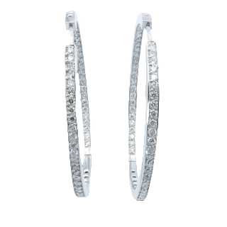 Boucles d'oreilles Créoles en Or gris 18k et 2,0 Cts G-SI Diamants brillants