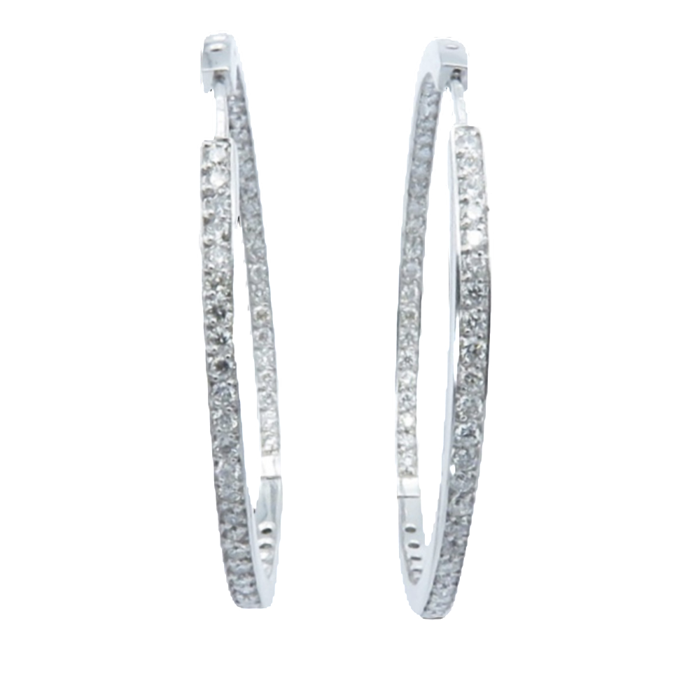 Boucles d'oreilles Créoles en Or gris 18k et 2,0 Cts G-SI Diamants brillants