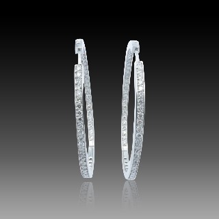 Boucles d'oreilles Créoles en Or gris 18k et 2,0 Cts Diamants brillants