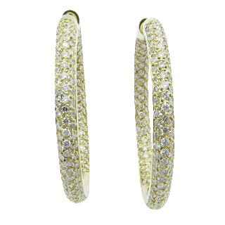 Boucles d'oreilles Créoles en Or jaune 18k et 3,0 Cts de Diamants brillants H-SI