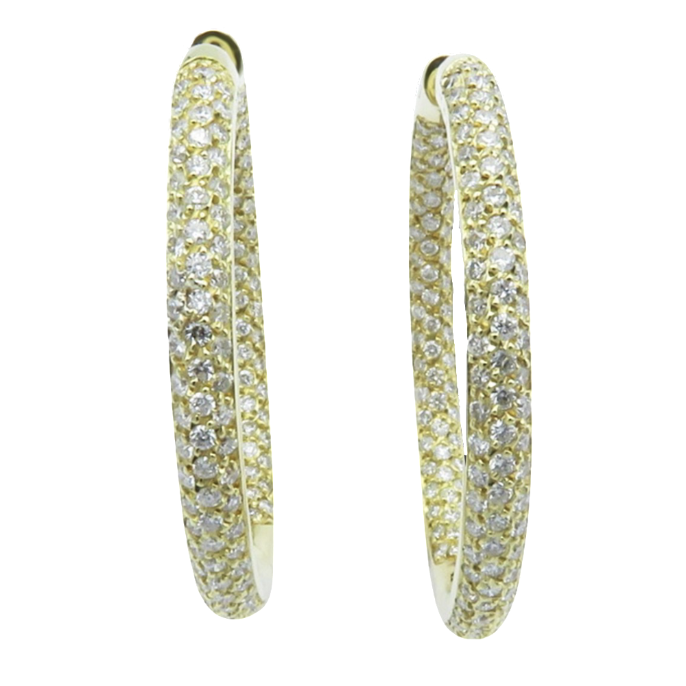 Boucles d'oreilles Créoles en Or jaune 18k et 3,0 Cts de Diamants brillants H-SI