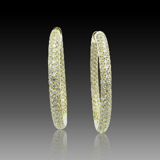 Boucles d'oreilles Créoles en Or jaune 18k et 3,0 Cts H-SI Diamants brillants