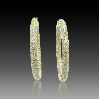 Boucles d'oreilles Créoles en Or jaune 18k et 3,0 Cts H-SI Diamants brillants Boucles d'oreilles Créoles en Or jaune 18k et 3,0 Cts H-SI Diamants brillants