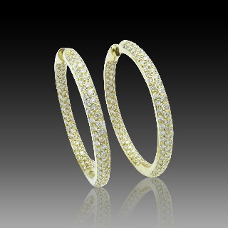 Boucles d'oreilles Créoles en Or jaune 18k et 3,0 Cts H-SI Diamants brillants