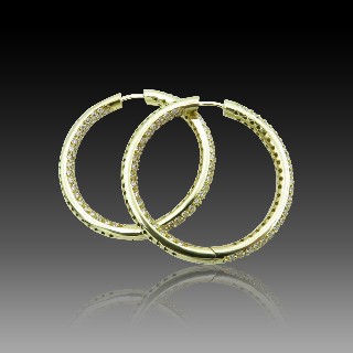 Boucles d'oreilles Créoles en Or jaune 18k et 3,0 Cts H-SI Diamants brillants