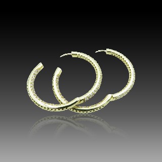 Boucles d'oreilles Créoles en Or jaune 18k et 3,0 Cts H-SI Diamants brillants