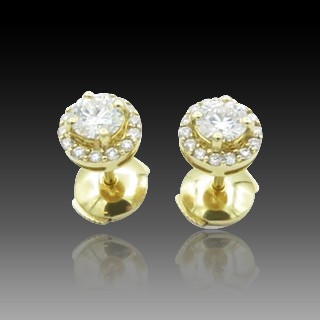 Puces d'oreilles Diamants 1,0 Cts G-VS en Or Jaune 18k Système Alpa