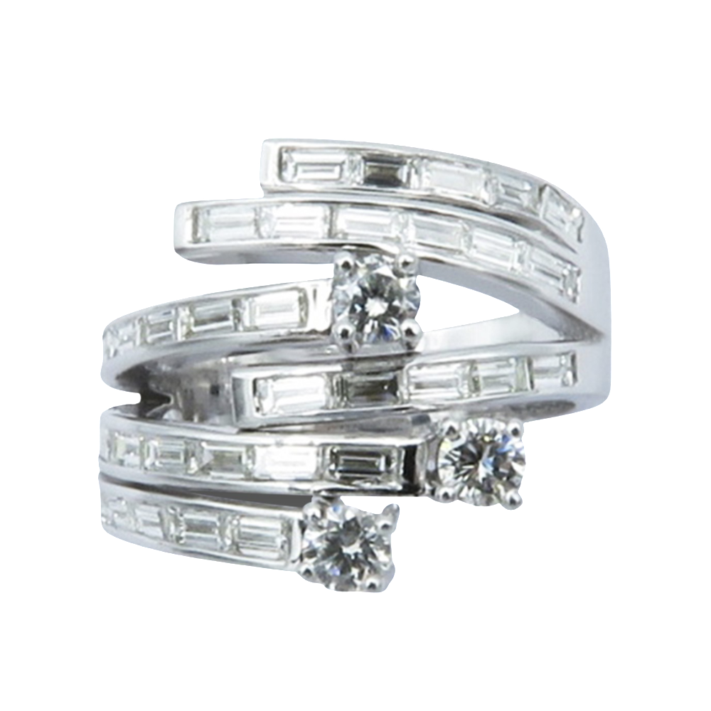 Bague Or gris 18 Cts avec 1,87 Cts de Diamants brillants  & baguettes.