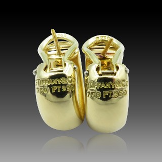 Boucles d'oreilles Créoles Tiffany en Or jaune 18k et Platine avec Diamants brillants Boucles d'oreilles Créoles Tiffany en Or jaune 18k et Platine avec Diamants brillants