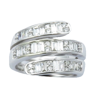 Bague Or gris 18 Cts avec 1,00 Cts de Diamants brillants  & baguettes.G-VS