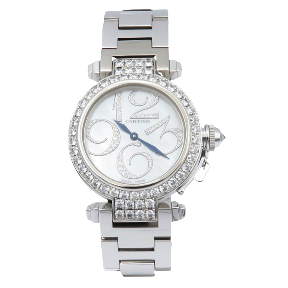 Montre Cartier Pasha Joaillerie 32mm or gris 18k et diamants. Quartz de 2012