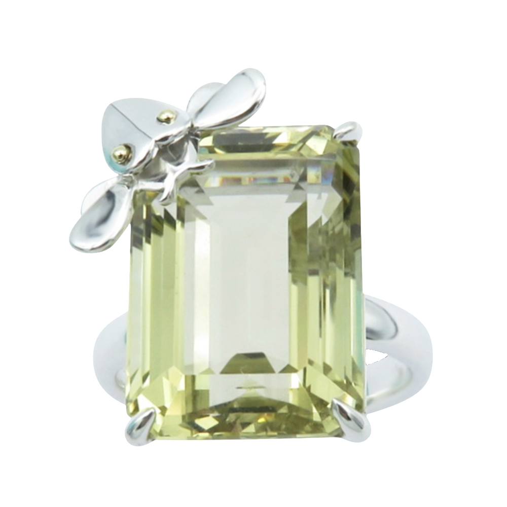 Bague Tiffany & Co Abeille Quartz en Argent et en Or Jaune 18k. Taille 56