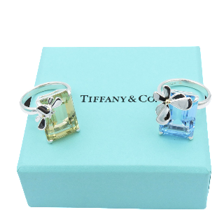Bague Tiffany & Co Papillon Topaze en Argent et en Or Rose 18k. Taille 56