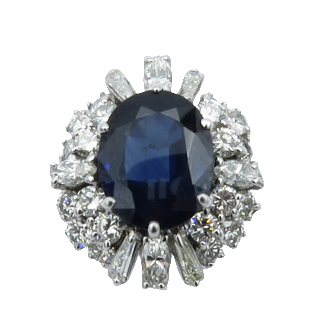 Bague Or Gris 18k Saphir Siam 7.0 Cts et Diamants brillants