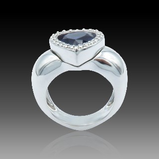 Bague Coeur Piaget Or Gris 18k Tanzanite et Diamants de 1977. Taille 54