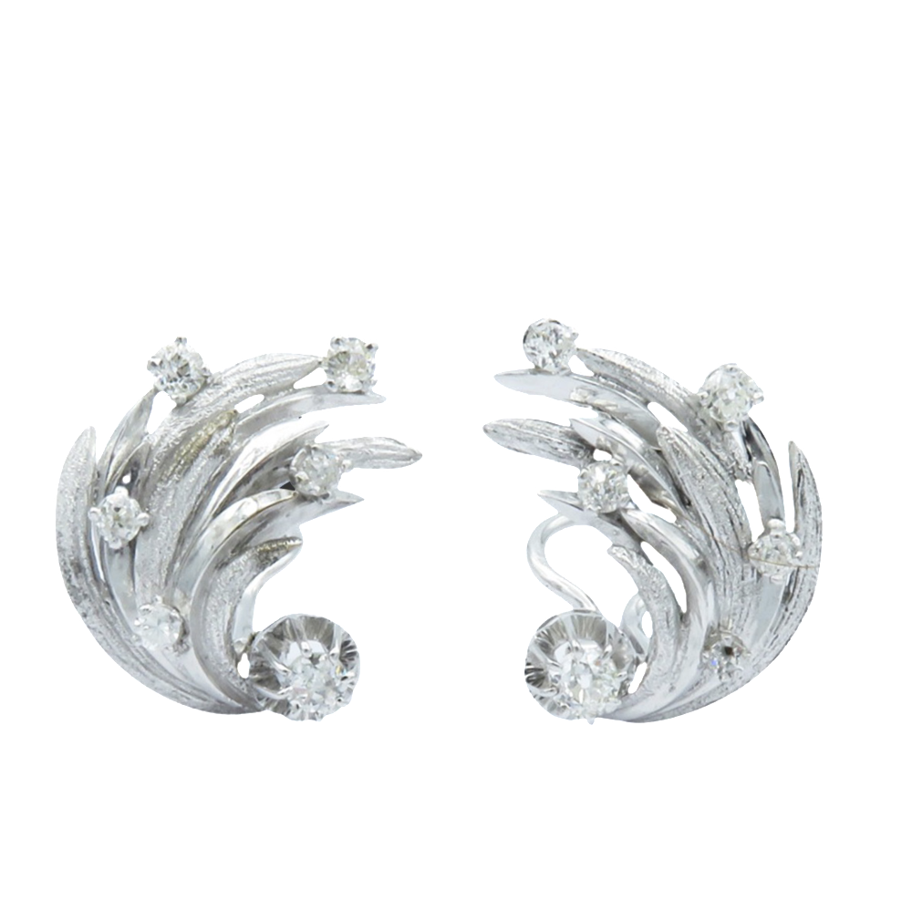 Boucles d'Oreilles en Or Gris 18k avec Diamants Brillants. Année 1970 Boucles d'Oreilles en Or Gris 18k avec Diamants Brillants. Année 1970