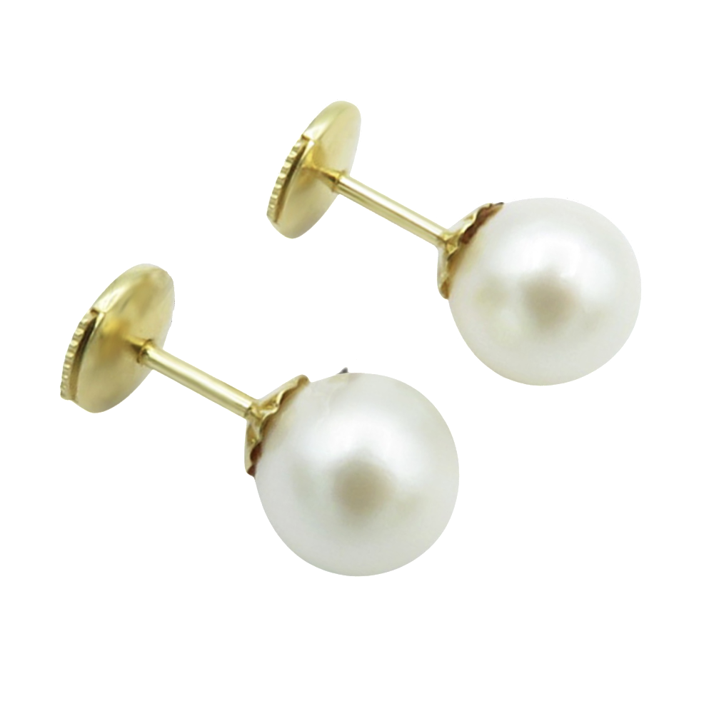 Boucles d'oreilles en or jaune 18k avec perles de culture de 8,5 mm et Système Alpa