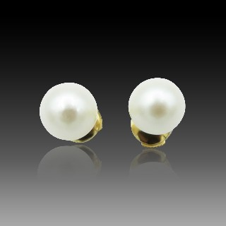 Boucles d'oreilles en or jaune 18k avec perles de culture de 8,5 mm Système Alpa