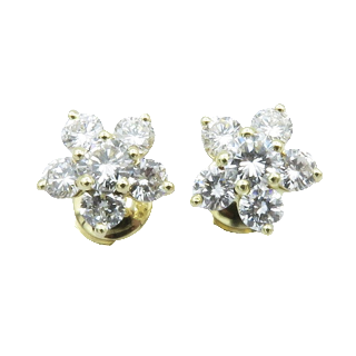 Puces d'oreilles Diamants brillants avec 2,0 Cts  G-VS en Or jaune 18k
