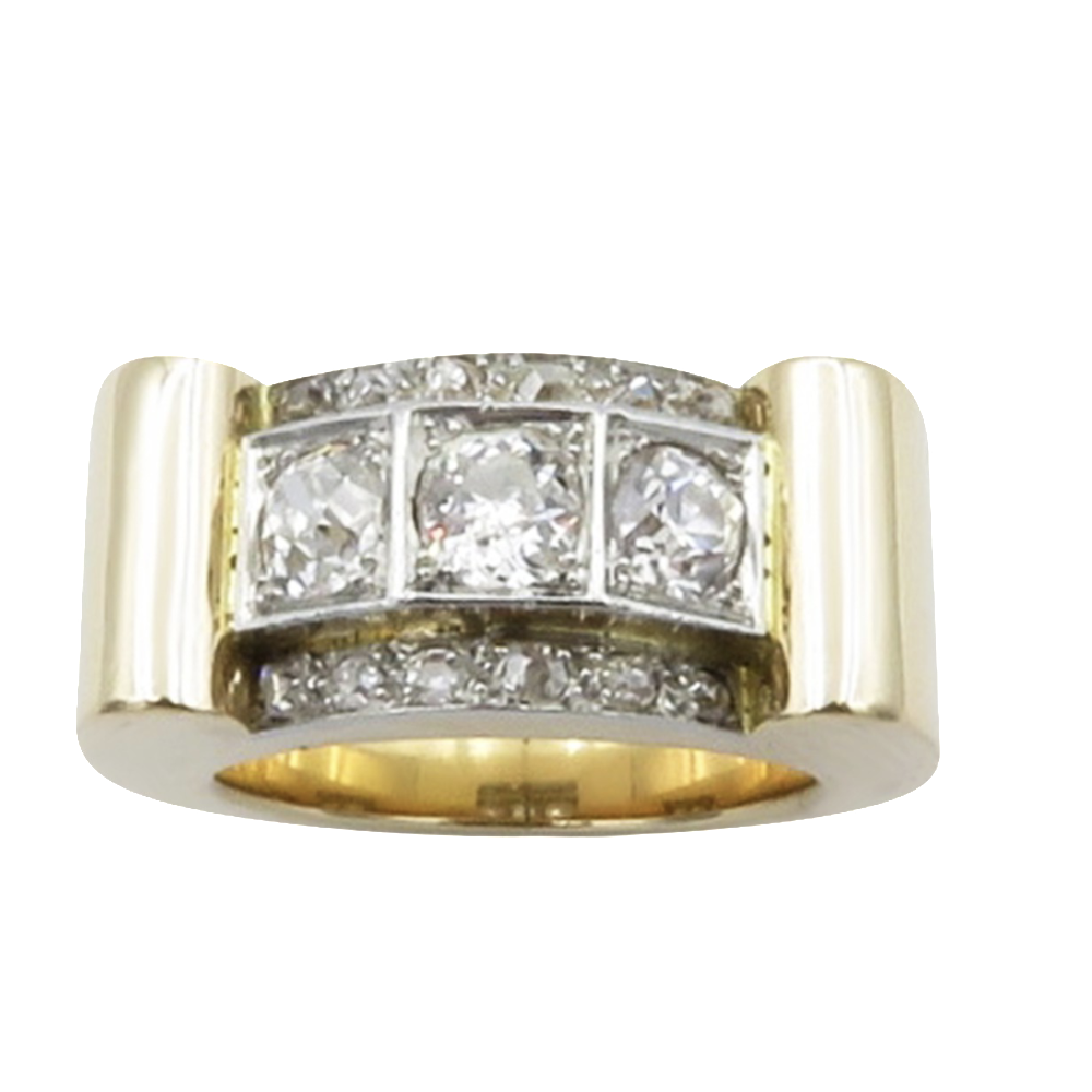 Bague Tank vers 1950 en or 18k et platine avec diamants . Taille 56 . Bague Tank vers 1950 en or 18k et platine avec diamants . Taille 56 .