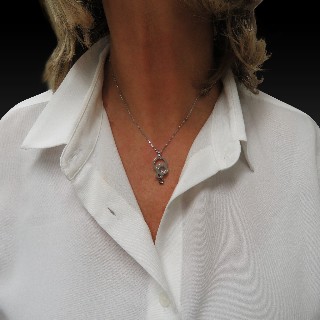 Collier Pendentif Chopard Happy Diamonds Or gris 18k et Diamant . Full Set