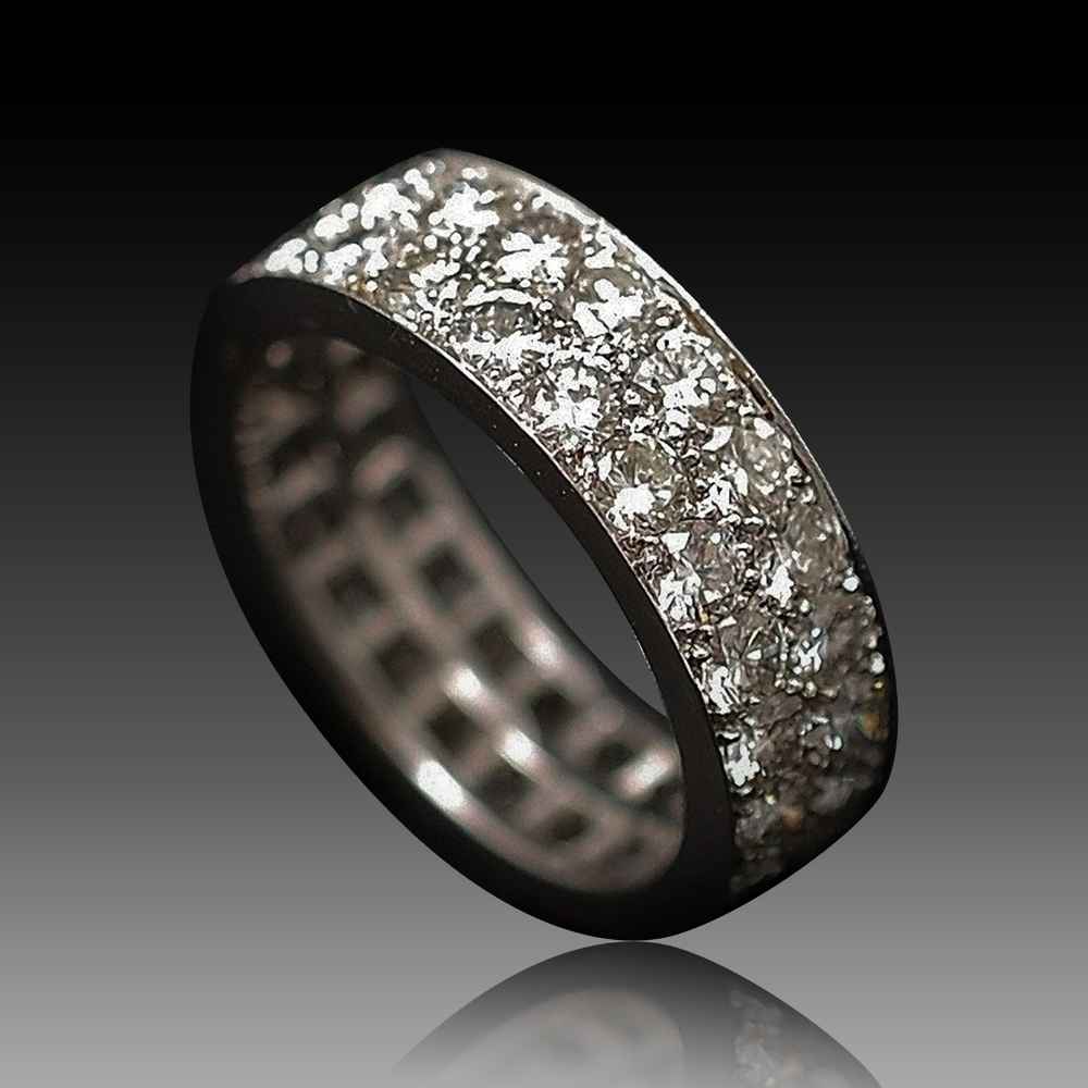 Bague Alliance Ancienne Or Gris 18K Et Diamants - 3,93g / 2,88 Carats - Taille 51/52 - Style Art Déco