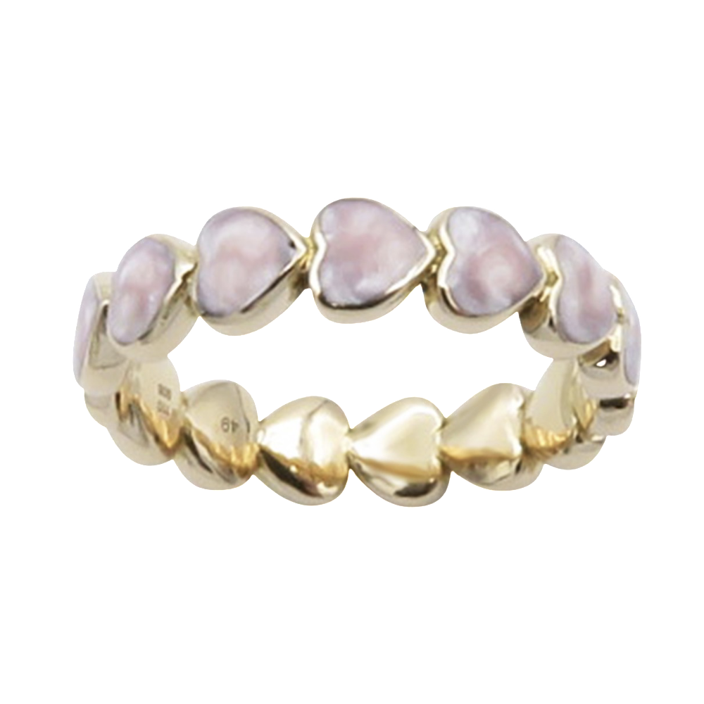 Alliance Poiray "Coeurs Perlés" en Or rose 18k émail rose. Taille 49