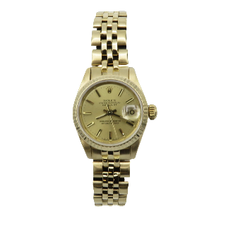 Montre Rolex Oyster Lady Datejust Or 18k Massif de 1988 . Cadran jaune. Ref : 69173 . Montre Rolex Oyster Lady Datejust Or 18k Massif de 1988 . Cadran jaune. Ref : 69173 .
