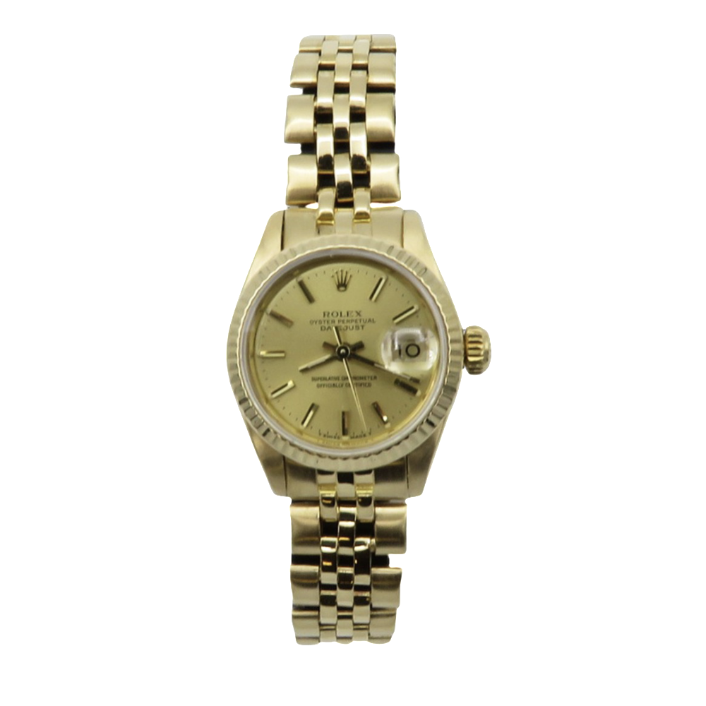 Montre Rolex Oyster Lady Datejust Or 18k Massif de 1988 . Cadran jaune. Ref : 69173 .