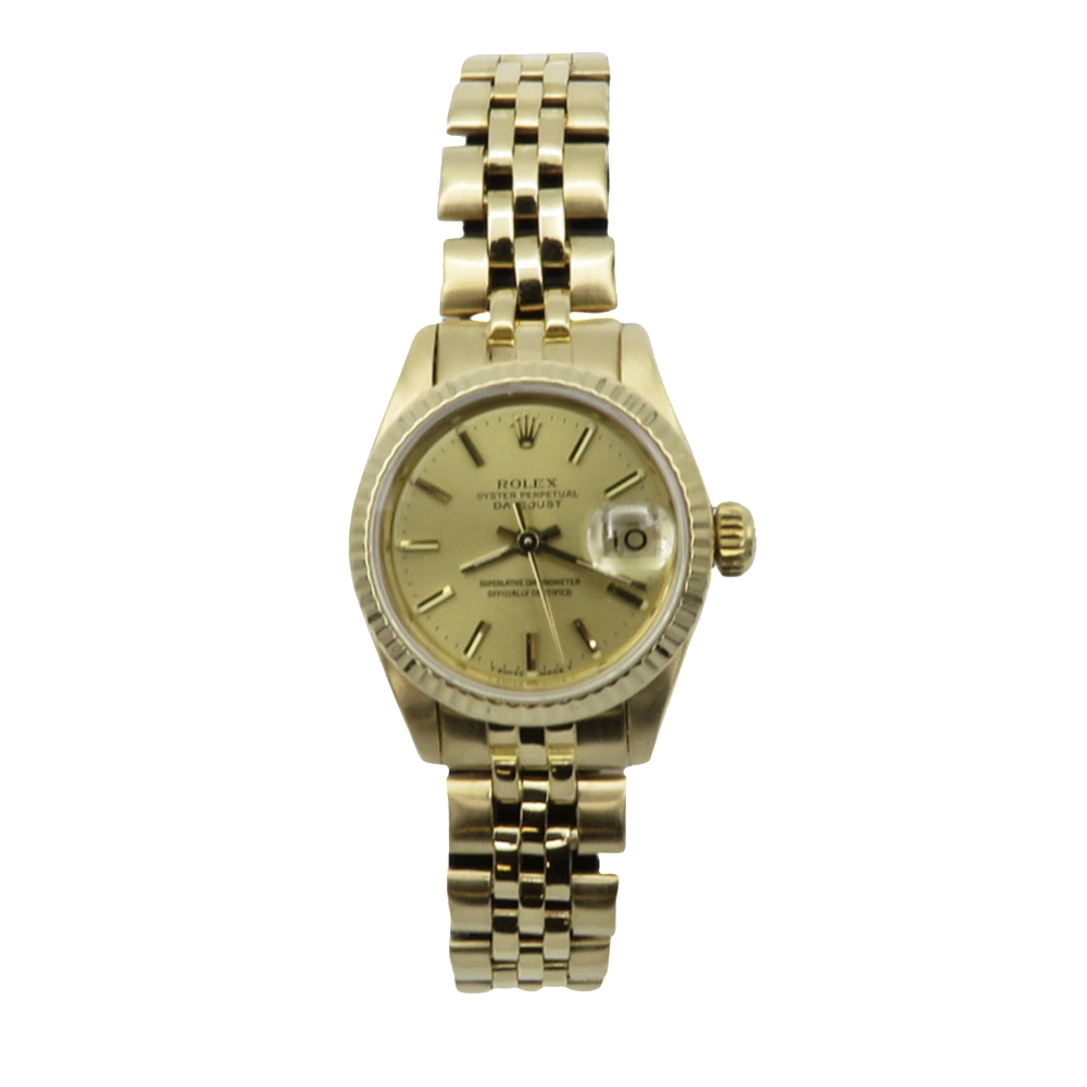 Montre Rolex Oyster Lady Datejust Or 18k Massif de 1988 . Cadran jaune. Ref : 69173 . Montre Rolex Oyster Lady Datejust Or 18k Massif de 1988 . Cadran jaune. Ref : 69173 .