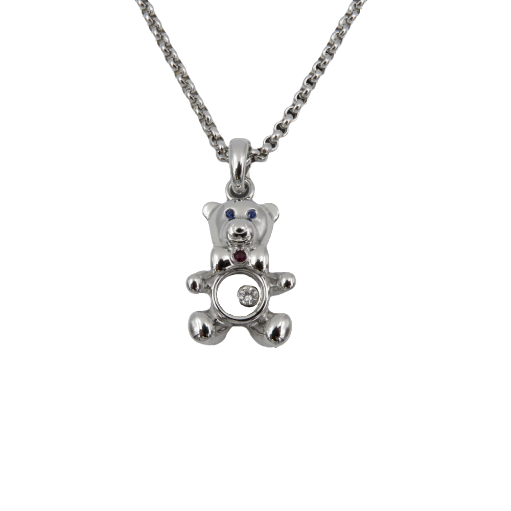 Collier Pendentif Chopard Happy Diamonds Ourson Or gris 18k Diamants