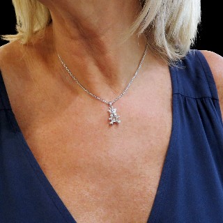 Collier Pendentif Chopard Happy Diamonds Ourson Or gris 18k Diamants .