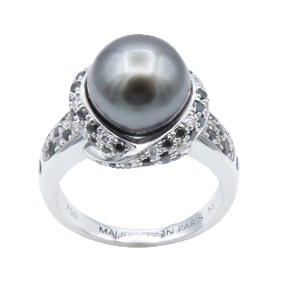 Bague MAUBOUSSIN "Perle grise" avec Diamants, Taille 53. Prix neuf : 4000€. Full set