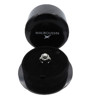 Bague MAUBOUSSIN "Perle grise" avec Diamants, Taille 53. Prix neuf : 4000€. Full set