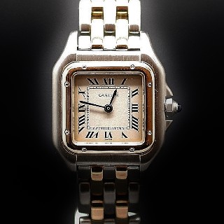 Montre Cartier dame "Panthère" Or 18k 2 rangs et acier quartz Vers 1996.