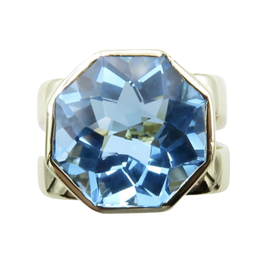 Bague Or Jaune 18K avec une topaze bleue . 15,40 Grs. Taille 55