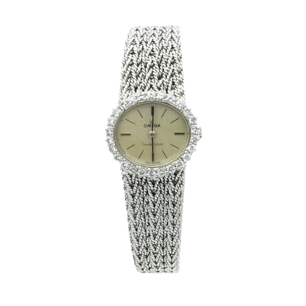 Montre Dame Omega en or gris 18k avec diamants mécanique Vers 1970 Montre Dame Omega en or gris 18k avec diamants mécanique Vers 1970