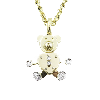 Collier pendentif Pomellato Ourson or jaune et gris 18k Diamants,saphirs,rubis