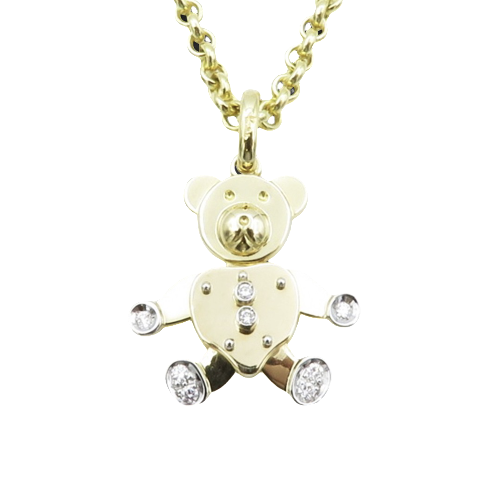 Collier pendentif Pomellato Ourson or jaune et gris 18k Diamants,saphirs,rubis