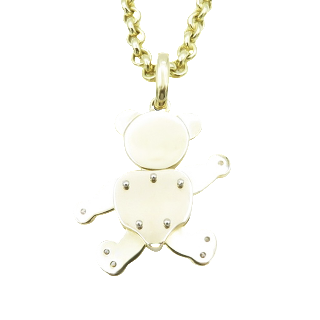 Collier pendentif Pomellato Ourson or jaune et gris 18k Diamants,saphirs,rubis