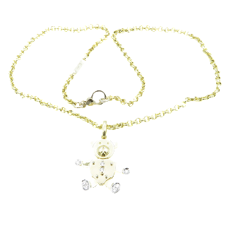 Collier pendentif Pomellato Ourson or jaune et gris 18k Diamants,saphirs,rubis