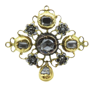 Broche en Or 18 Cts et Argent avec Diamants. Vers 1780