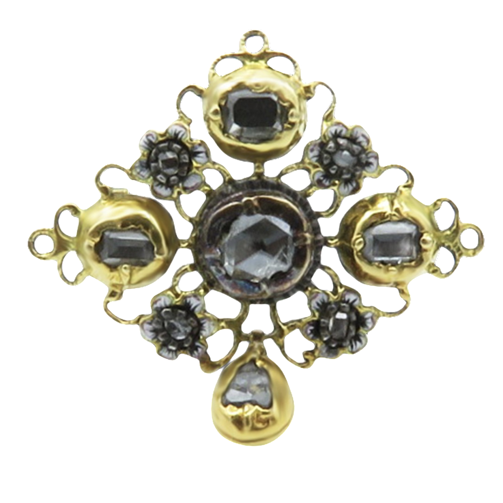 Broche en Or 18 Cts et Argent avec Diamants. Vers 1780