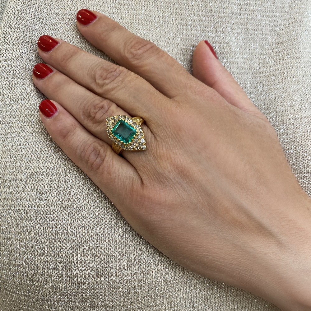 Bague Ancienne Marquise En Or 18k Avec Diamants D'époque - Environ 1900, Taille 51