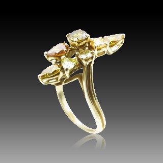  Bague vers 1970 en or jaune 18k avec 1,60 Cts de diamants brillants de couleur