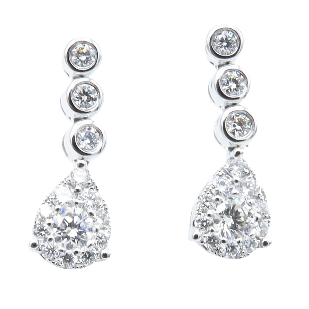 Boucles d'Oreilles Pendantes en or gris 18k avec 0,39 Cts de Diamants G-VS. Boucles d'Oreilles Pendantes en or gris 18k avec 0,39 Cts de Diamants G-VS.