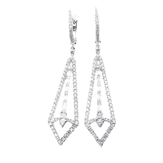 Boucles d'Oreilles Pendantes en or gris 18k avec 0.99 Cts de Diamants G-VS. Boucles d'Oreilles Pendantes en or gris 18k avec 0.99 Cts de Diamants G-VS.