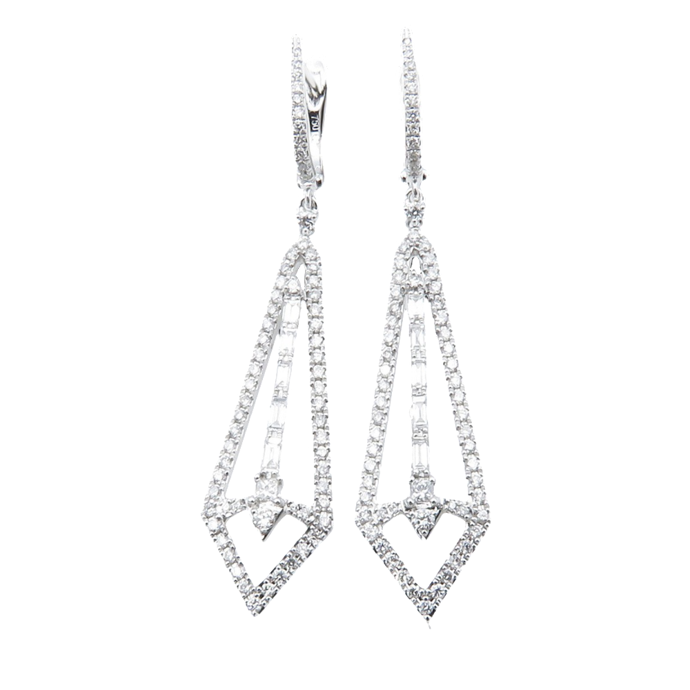 Boucles d'Oreilles Pendantes en or gris 18k avec 0.99 Cts de Diamants G-VS. Boucles d'Oreilles Pendantes en or gris 18k avec 0.99 Cts de Diamants G-VS.